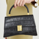Black Croc-Texture Top Handle Handbag for Women