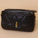 Black Quilted Chain Crossbody Bag for Women