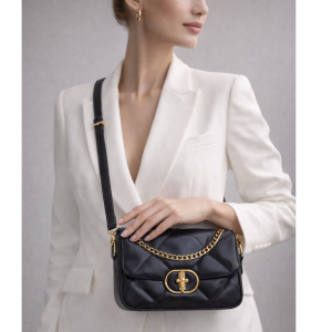 Black Quilted Chain Crossbody Bag for Women