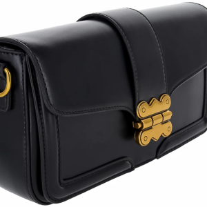 Black Structured Flap Chain Shoulder Bag for Women