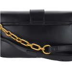 Black Structured Flap Chain Shoulder Bag for Women